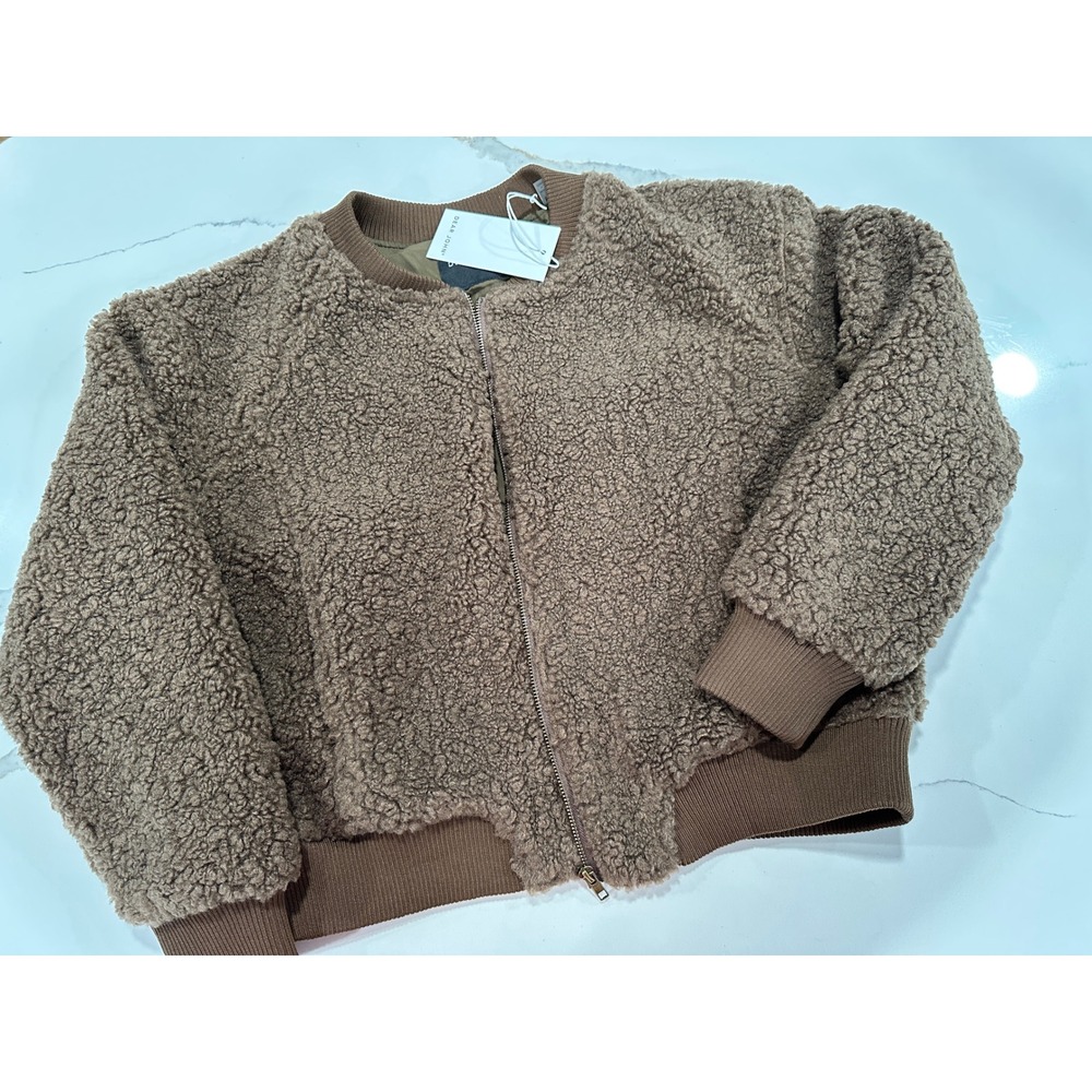 Dear John Womens Brown Sherpa Fleece Zip Up Bomber Jacket DFJ8011TSW Size M NEW